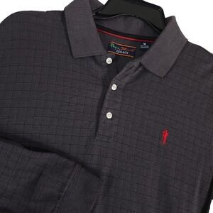 Payne Stewart Polo Shirt Mens Medium Dark Gray Legacy Grid Check Long Sleeve